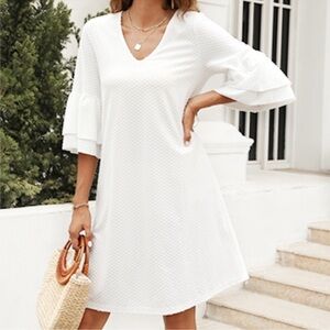 Gracyoga V Neck Bell Sleeve Chiffon Shift Dresses Tunic Dress M